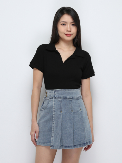 Denim Pleated Wrap Skirt pants 29407