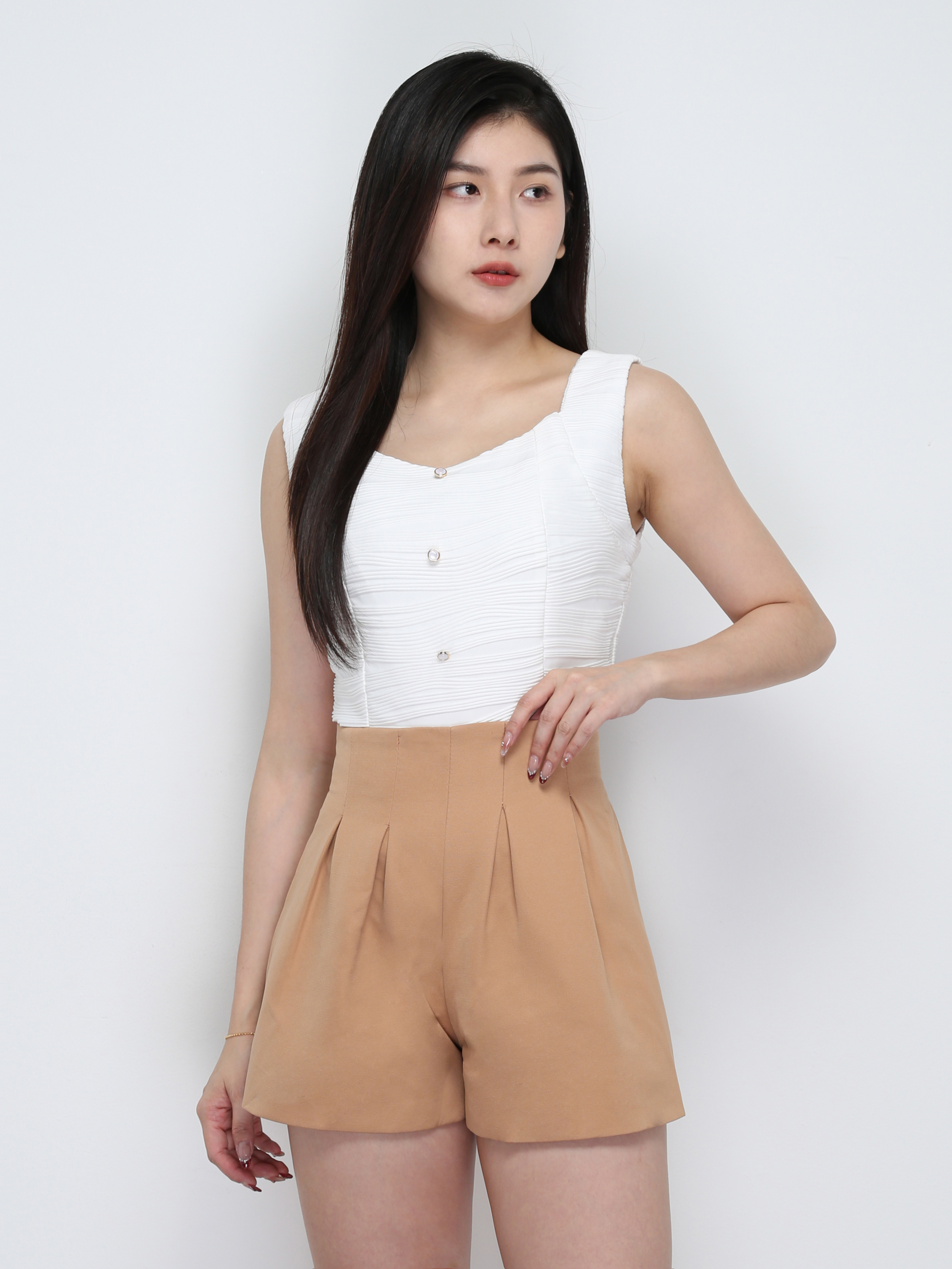 Sleeveless Front Decorative Button Top 29740