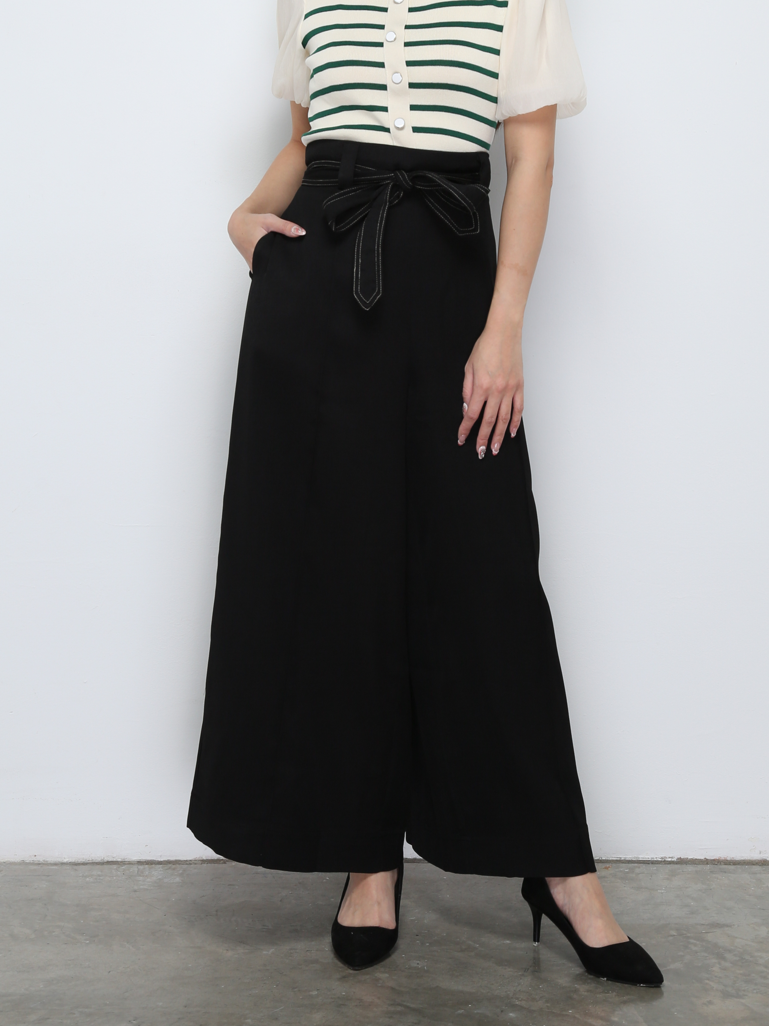 Pleated Long Pant With Decorative Belt 29768