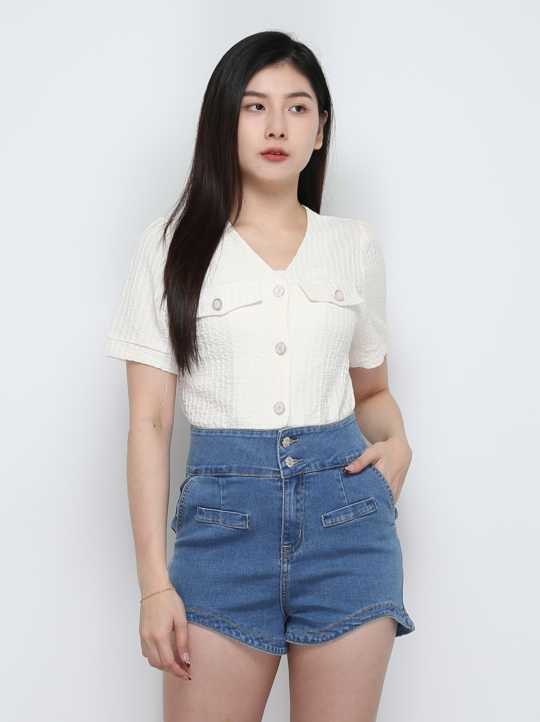 Short Sleeve Front Button Top 29737