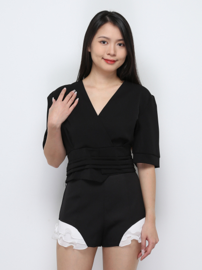 V Neck Wrap With Pleated Top 29420