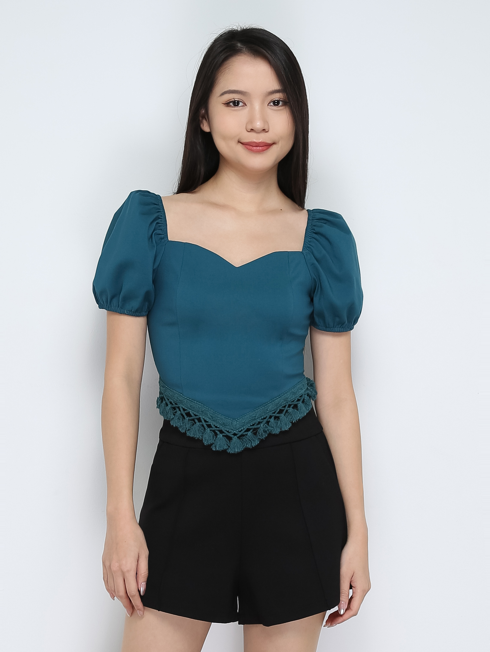 Puff Sleeve Sweetheart Neck Top 29612