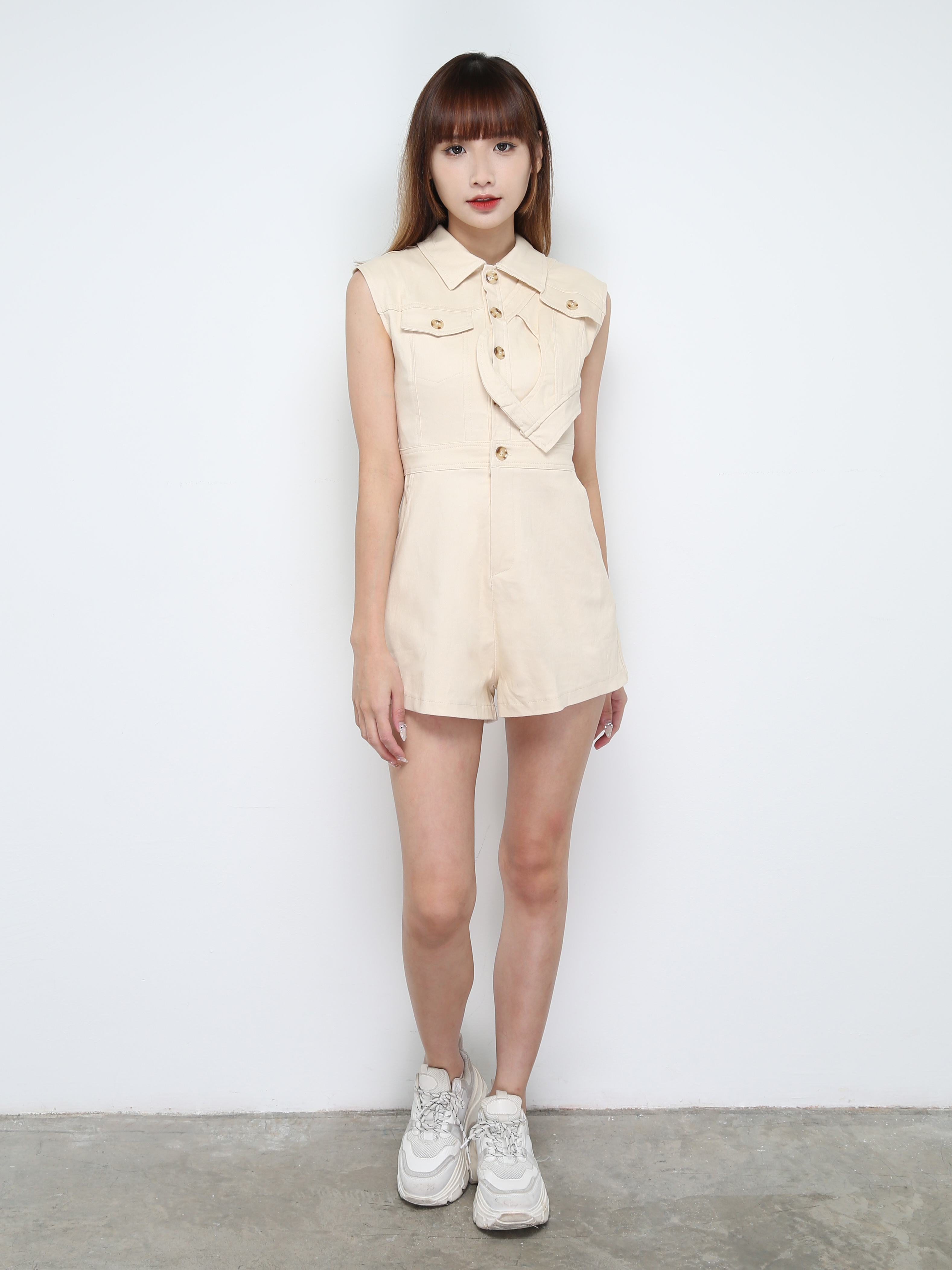 Front Button Sleeveless Jumpsuit 31295