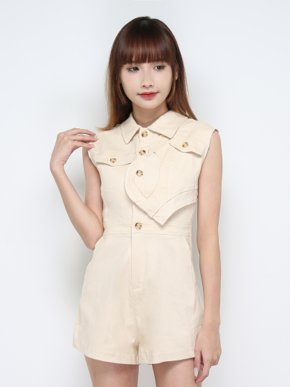 Front Button Sleeveless Jumpsuit 31295