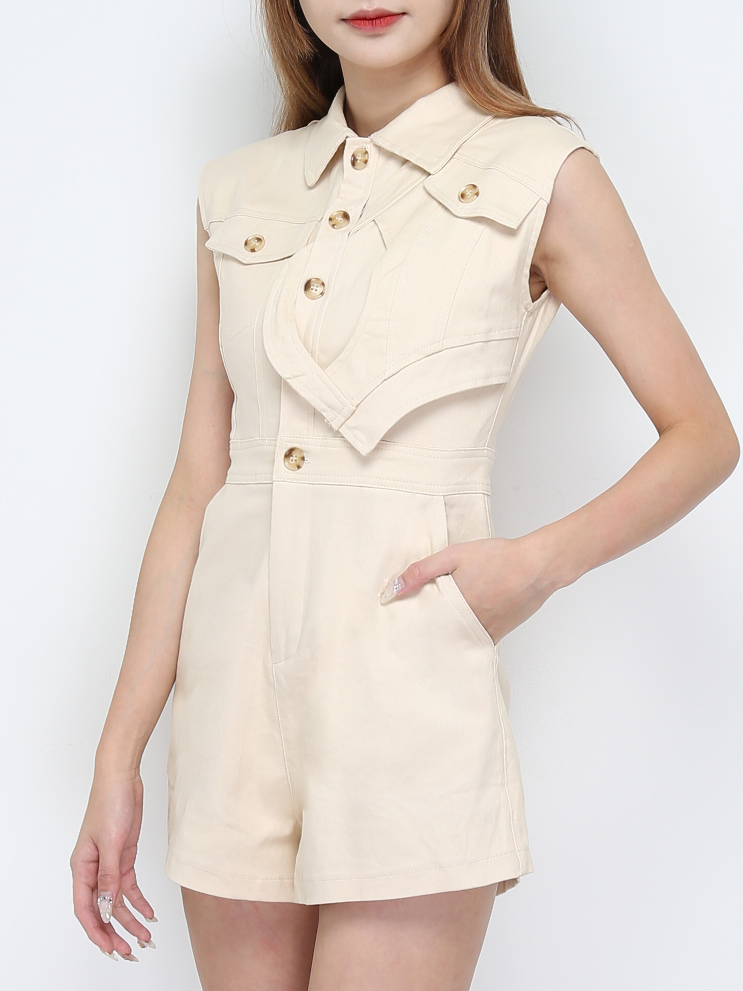 Front Button Sleeveless Jumpsuit 31295