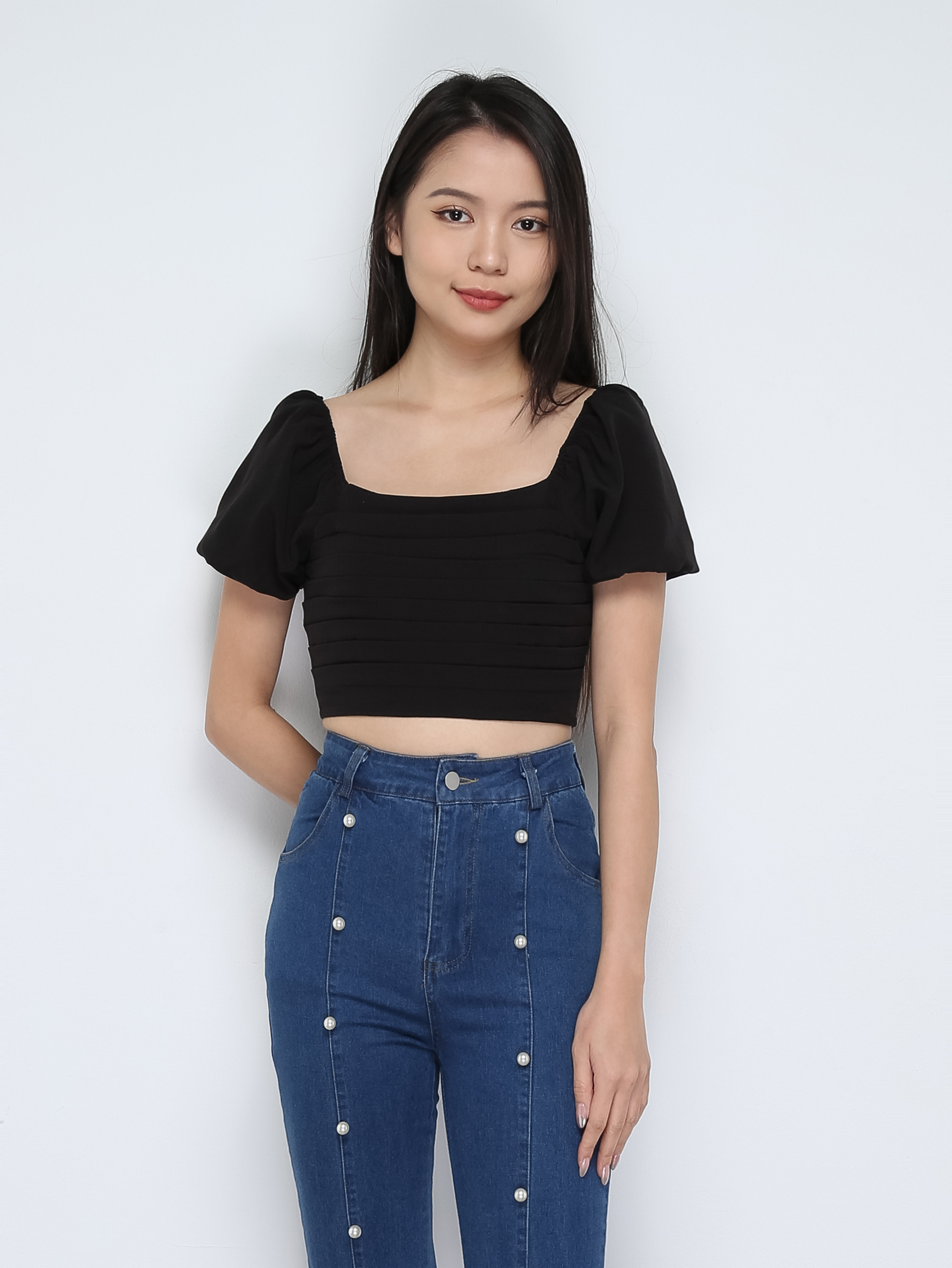 Puff Sleeve Back Zip Top 29513