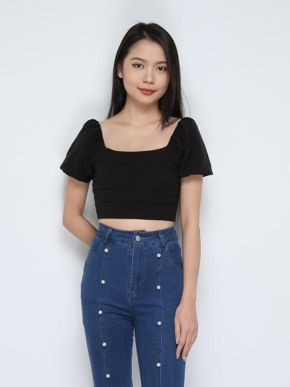 Puff Sleeve Back Zip Top 29513