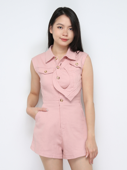 Front Button Sleeveless Jumpsuit 31295