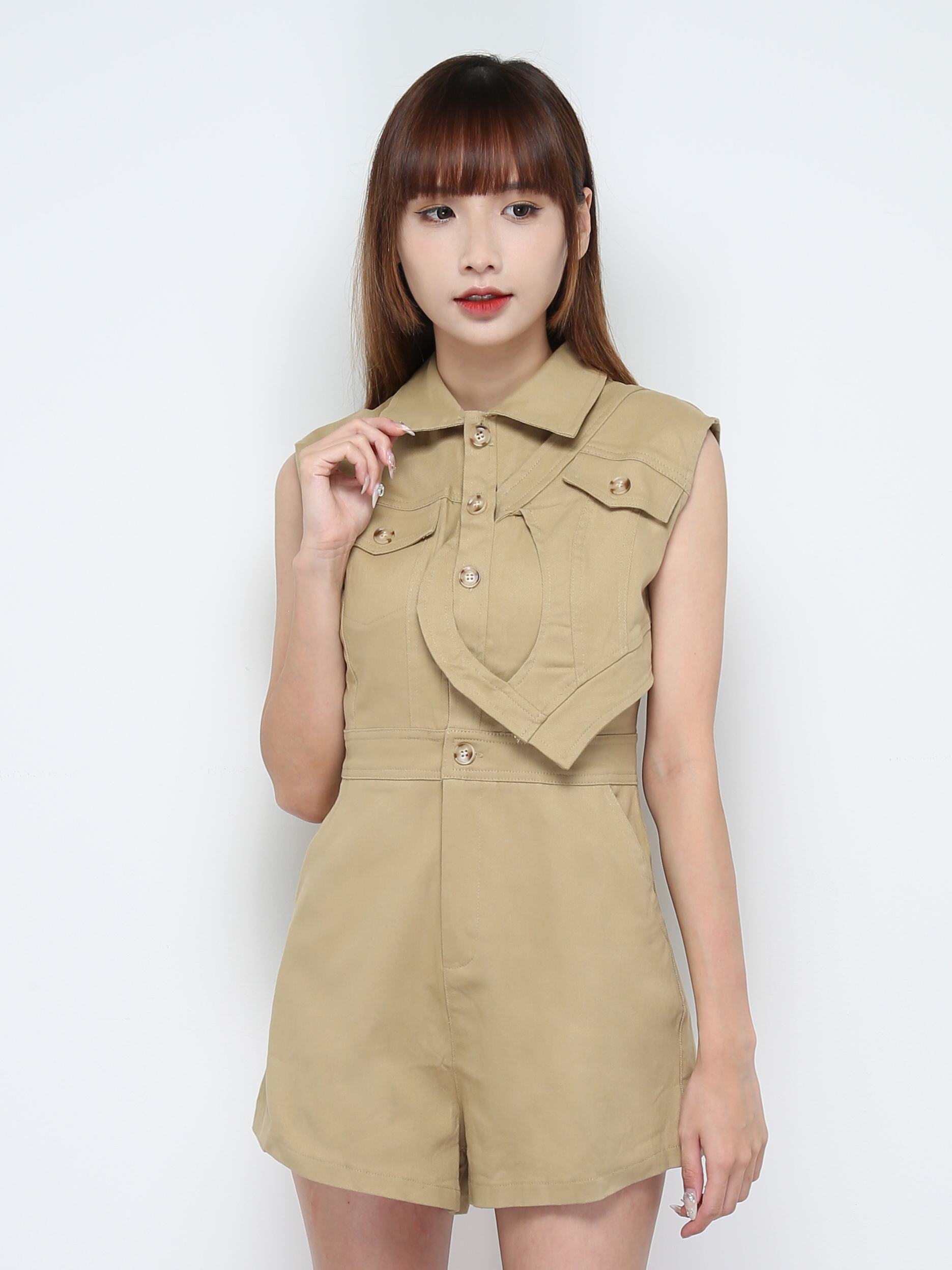 Front Button Sleeveless Jumpsuit 31295