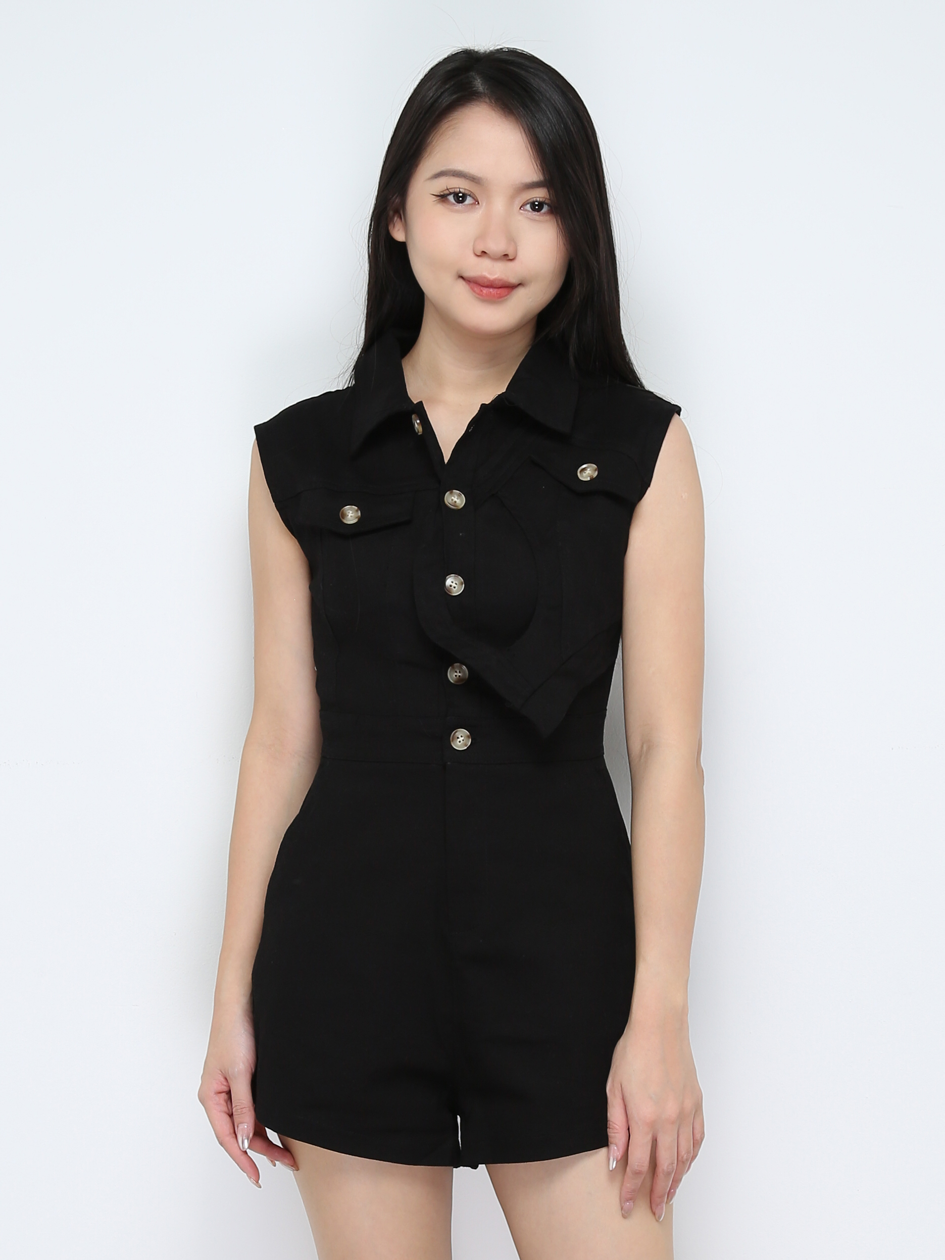 Front Button Sleeveless Jumpsuit 31295