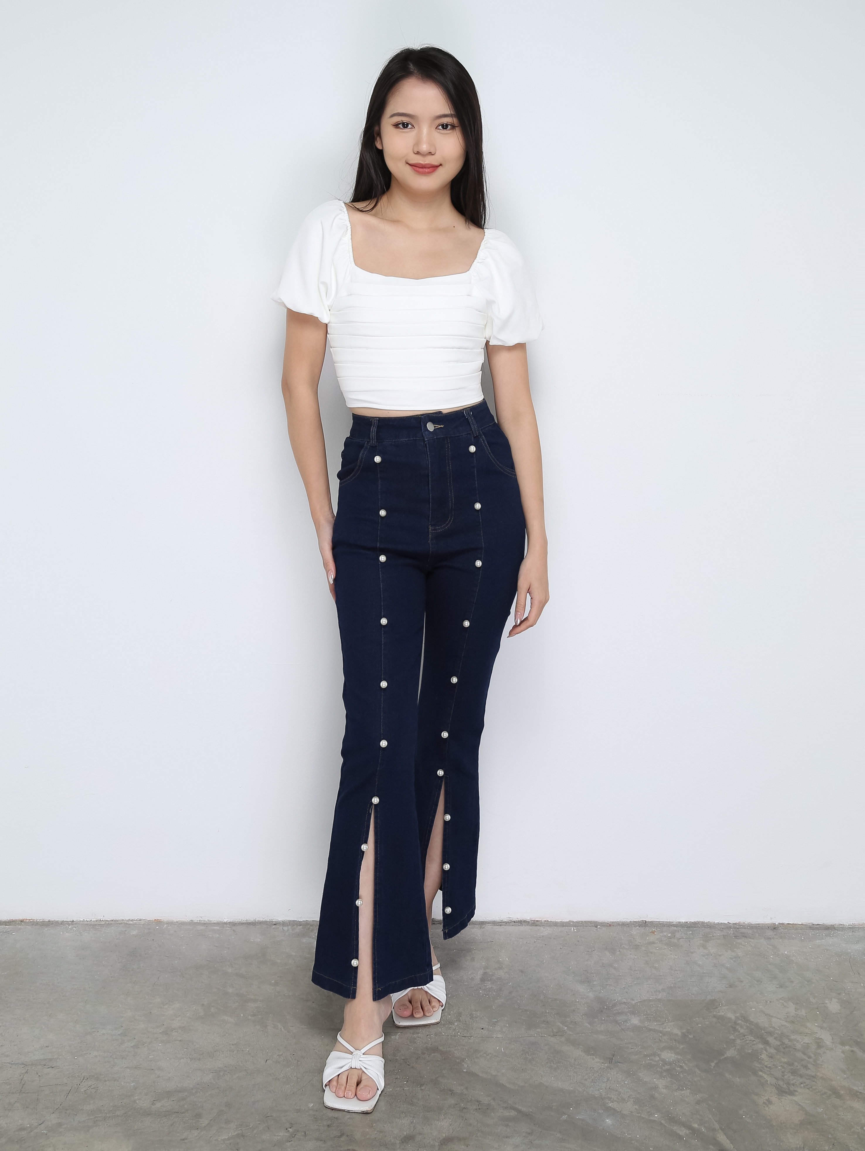 Puff Sleeve Back Zip Top 29513