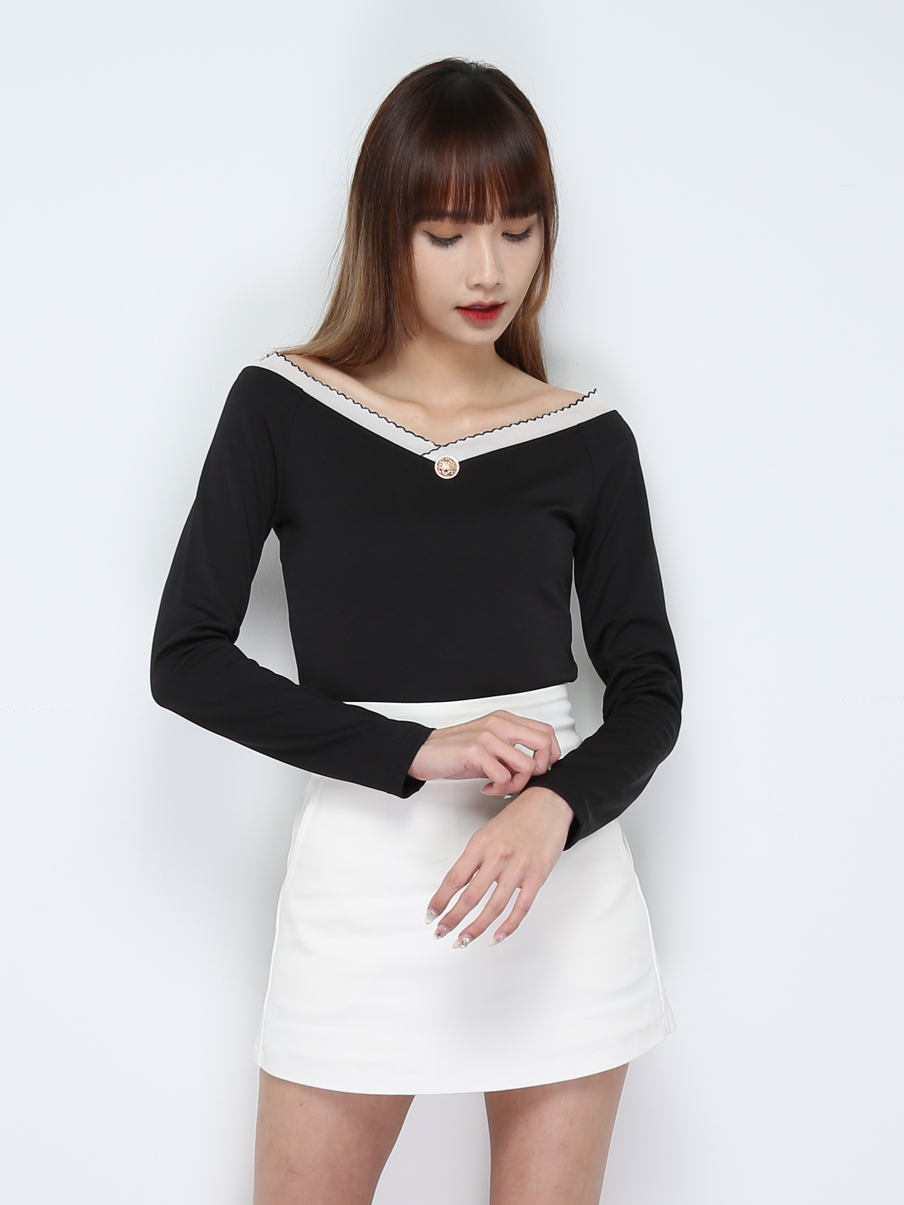 Long Sleeve Front Decorative Button Top 28142