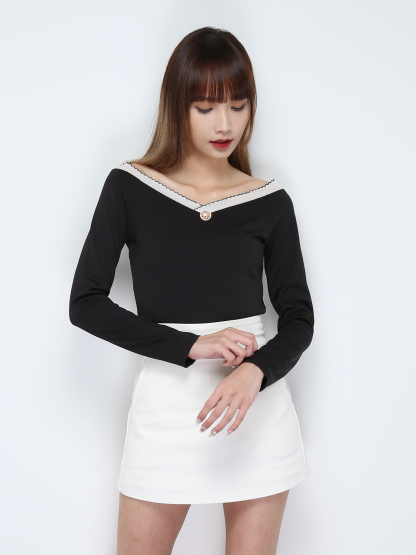 Long Sleeve Front Decorative Button Top 28142