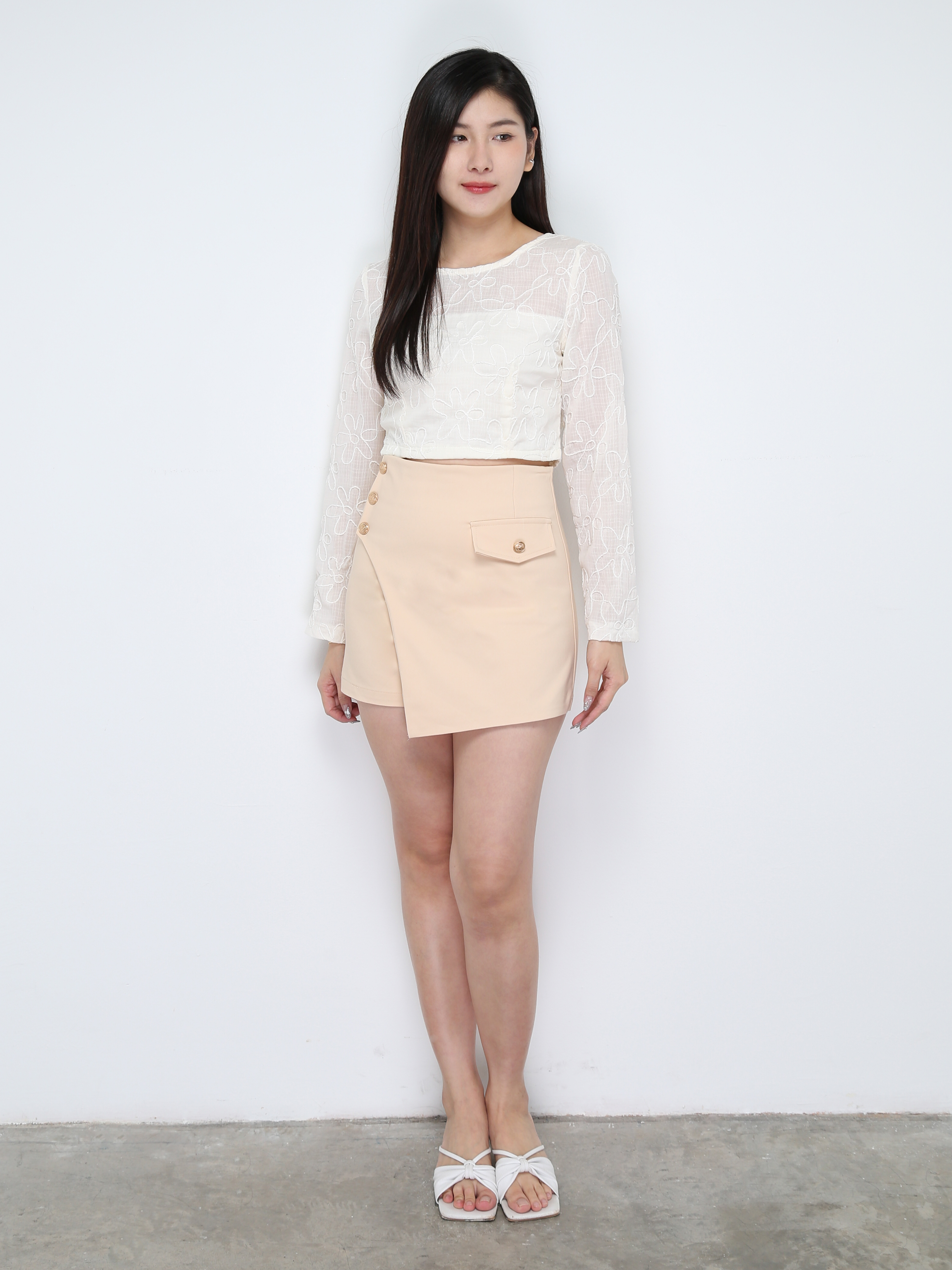 Lace Top With Skirt Pants Set 31209