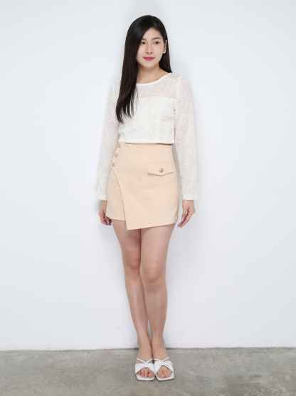 Lace Top With Skirt Pants Set 31209