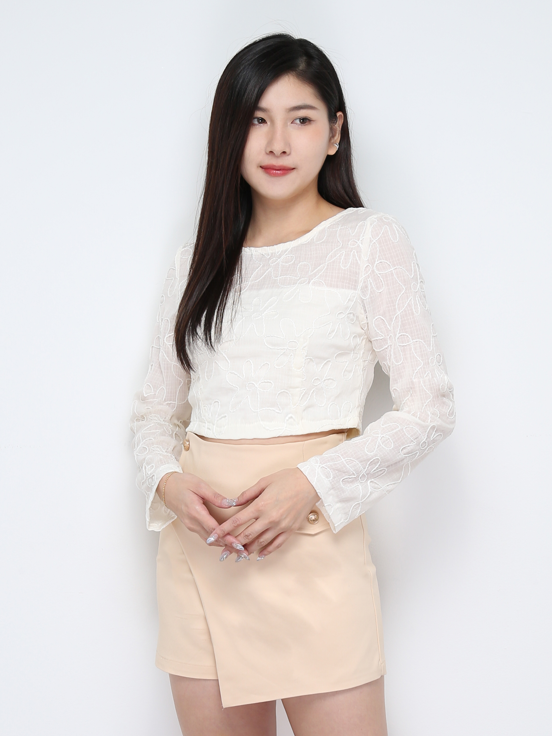 Lace Top With Skirt Pants Set 31209