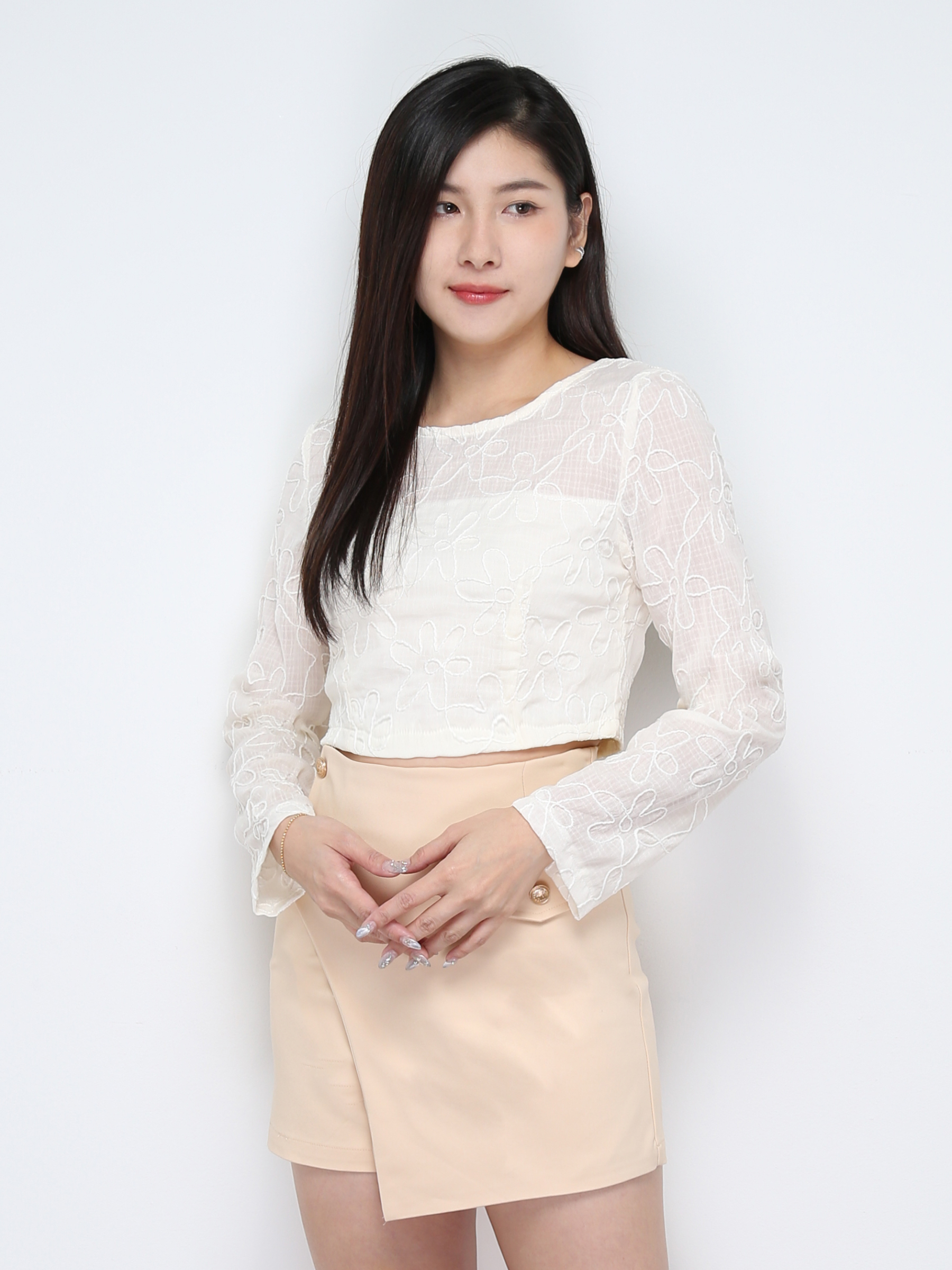 Lace Top With Skirt Pants Set 31209