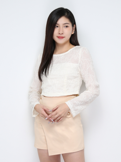 Lace Top With Skirt Pants Set 31209