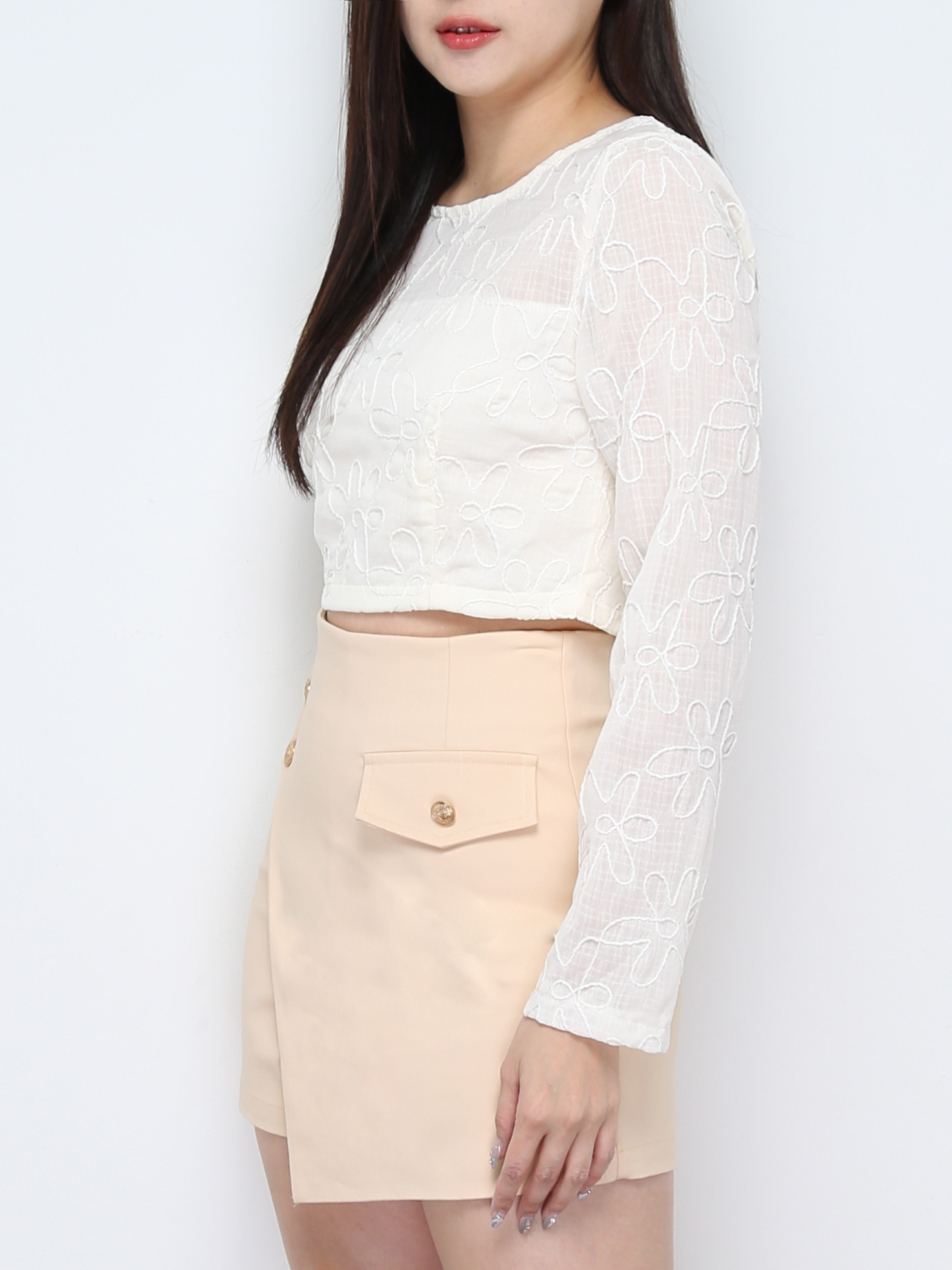 Lace Top With Skirt Pants Set 31209