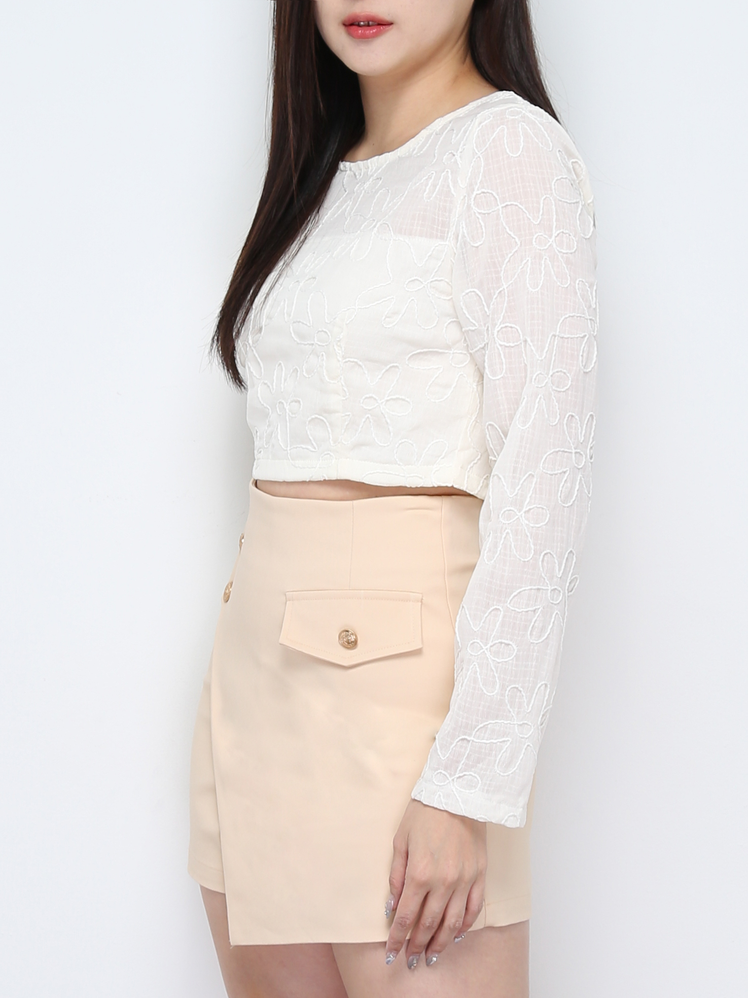 Lace Top With Skirt Pants Set 31209