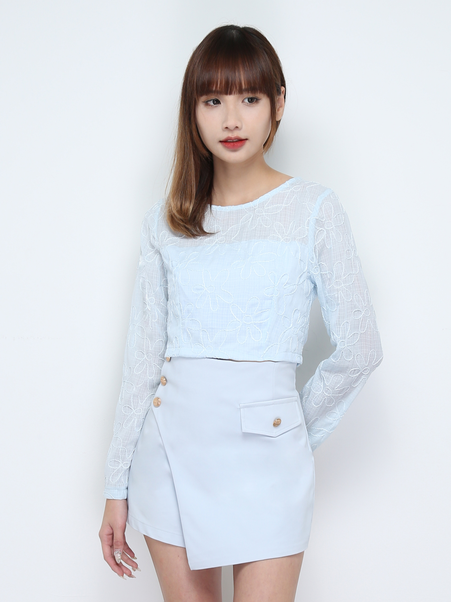 Lace Top With Skirt Pants Set 31209