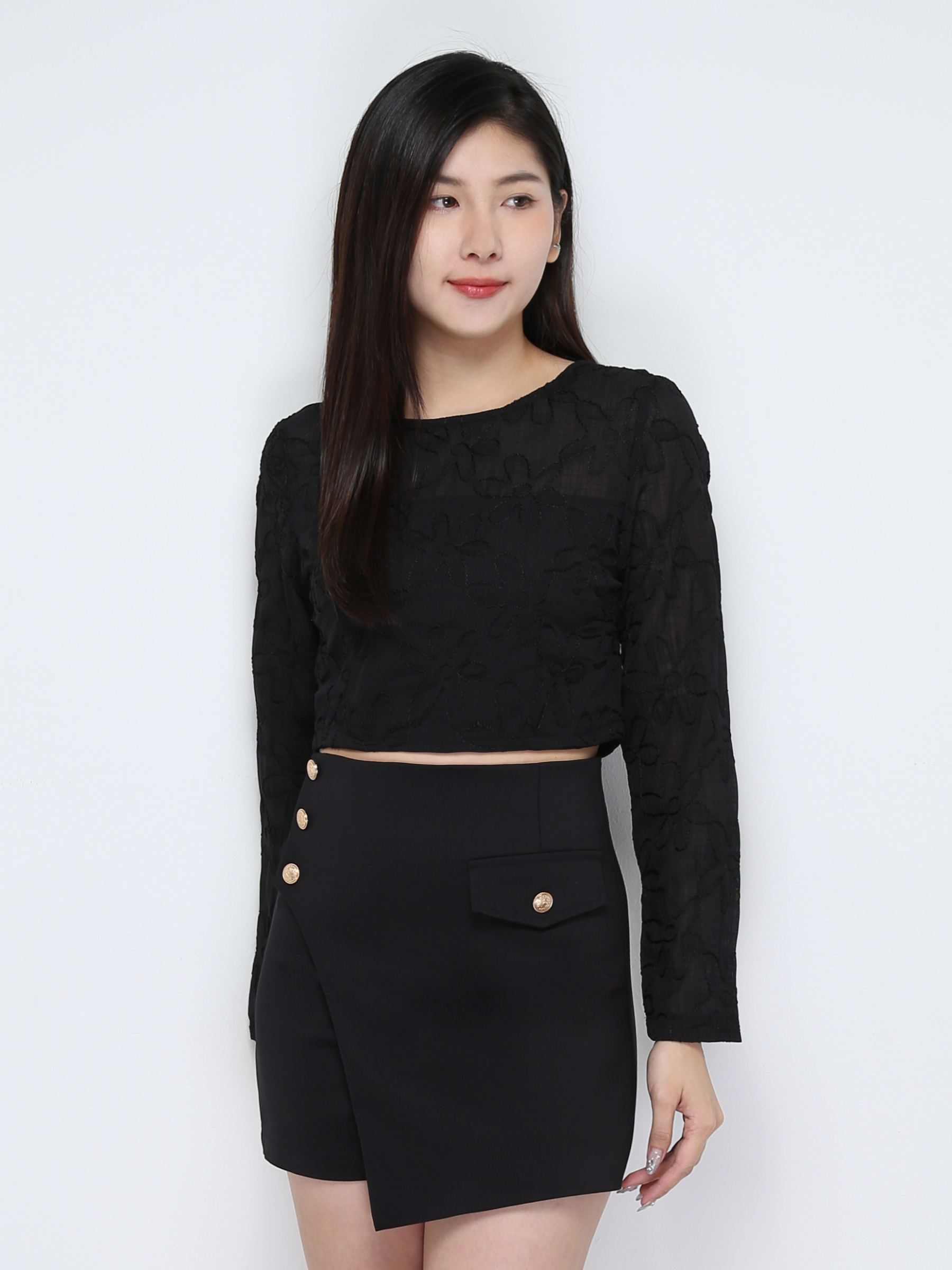 Lace Top With Skirt Pants Set 31209