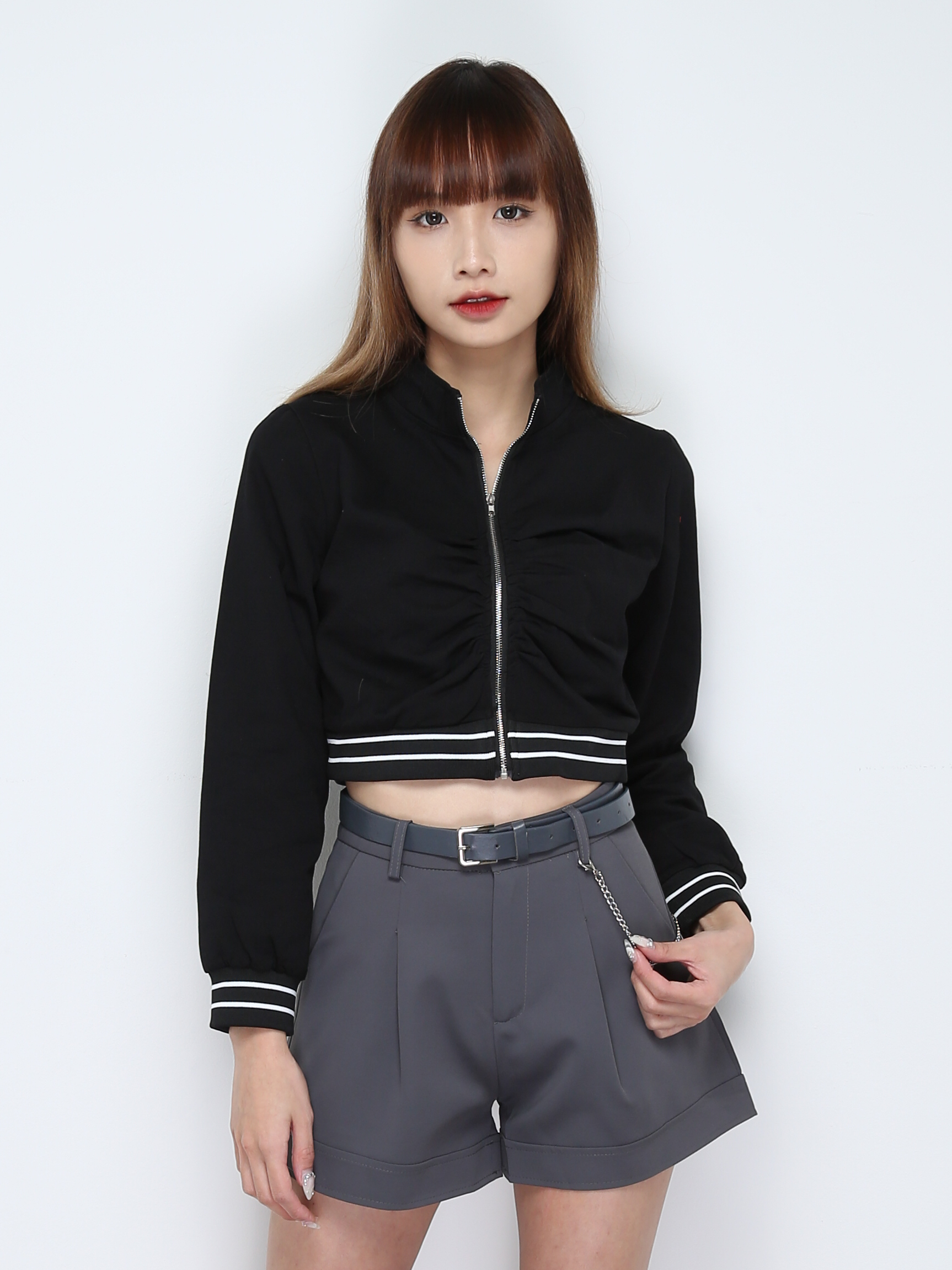 Front Zip Long Sleeve Top 28032