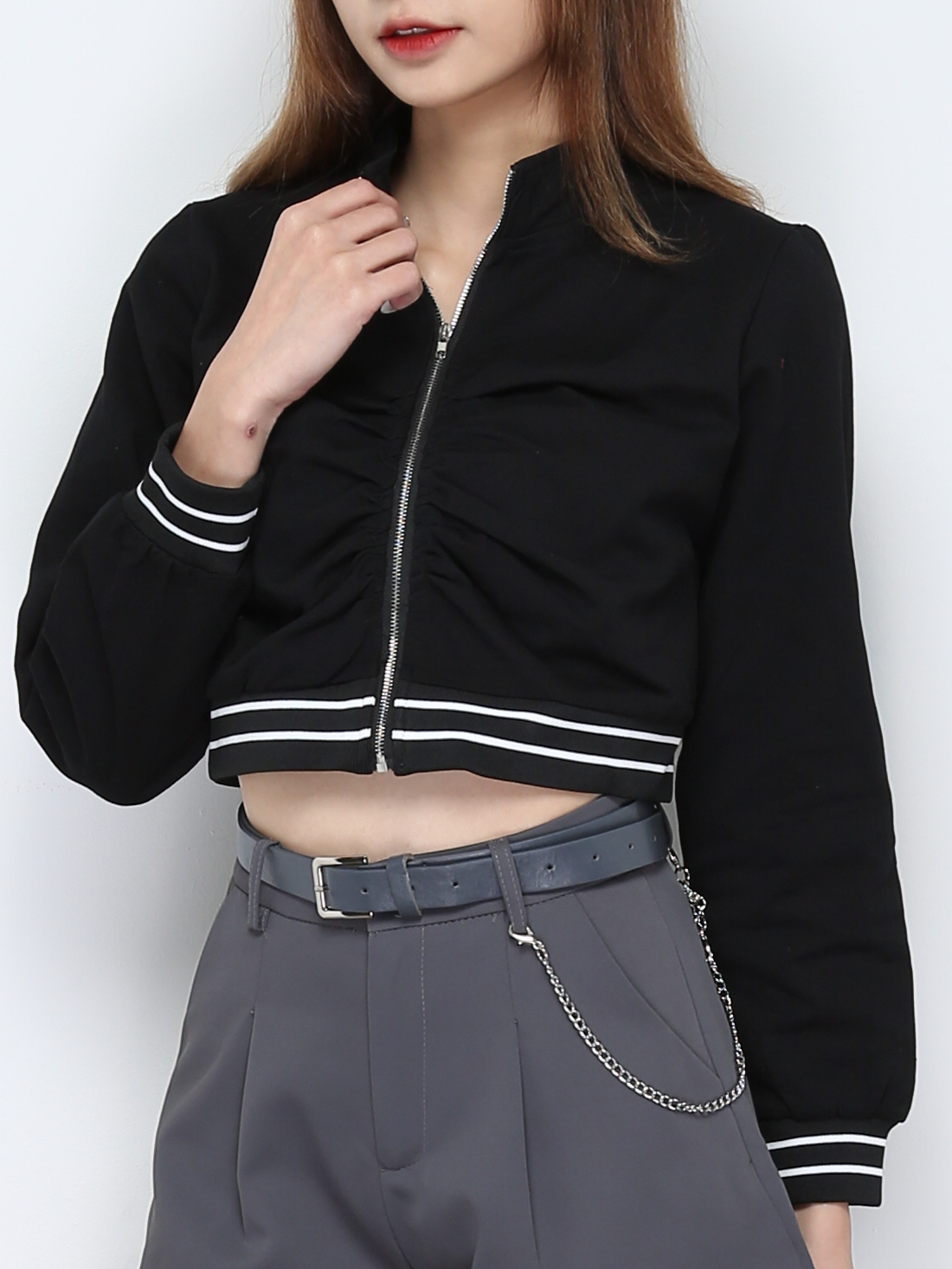 Front Zip Long Sleeve Top 28032