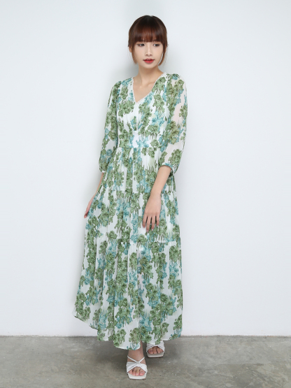 Long Sleeve Back Zip V Neck Dress 31062