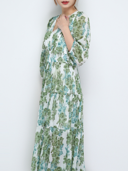 Long Sleeve Back Zip V Neck Dress 31062