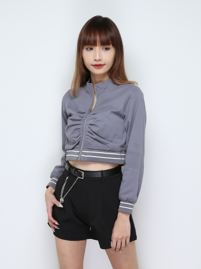 Front Zip Long Sleeve Top 28032