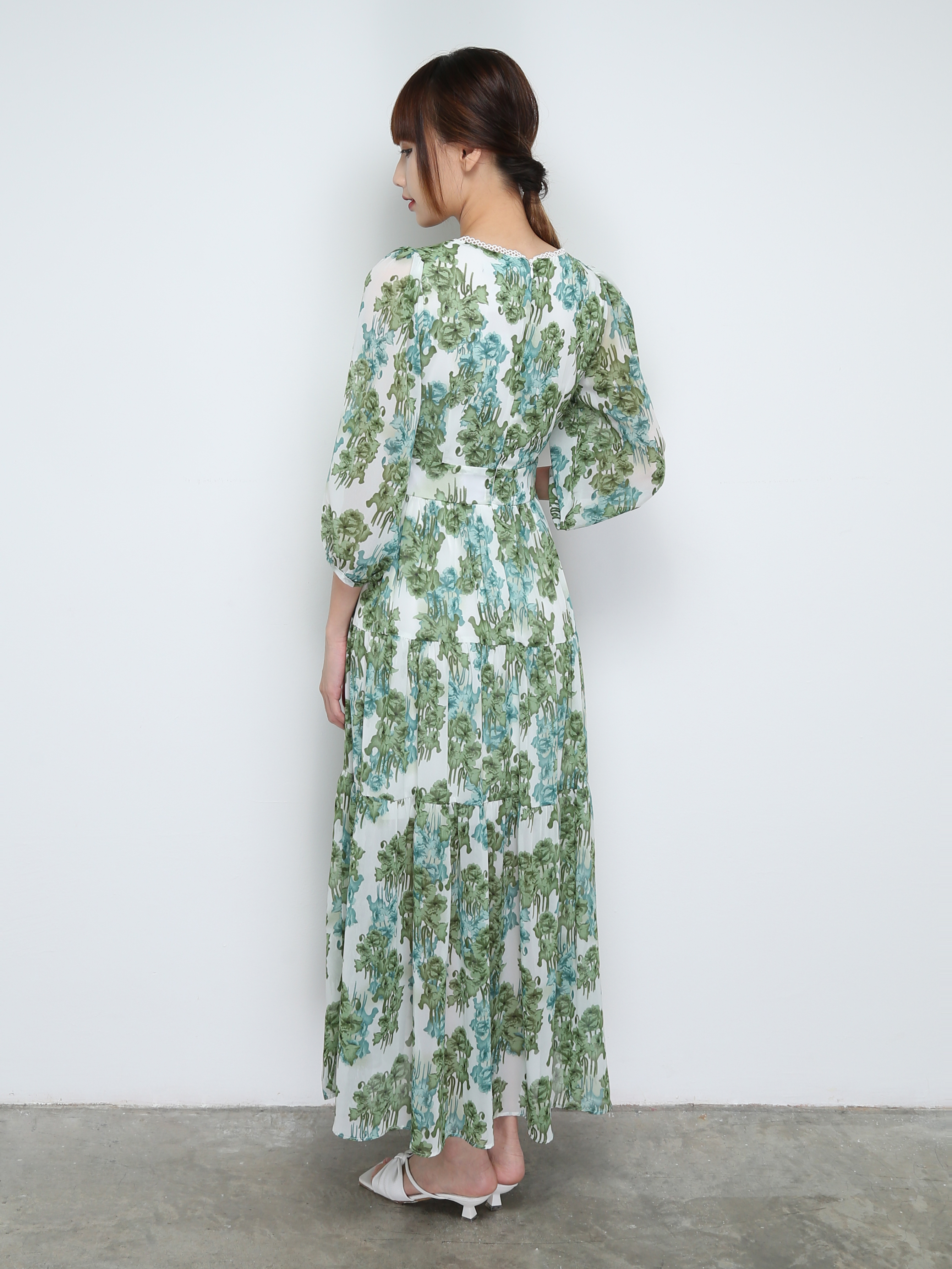 Long Sleeve Back Zip V Neck Dress 31062