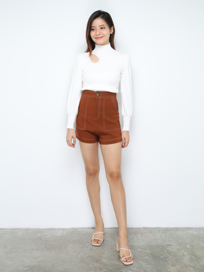 Knitted Side Hole With Decorative Pearl Top 28455