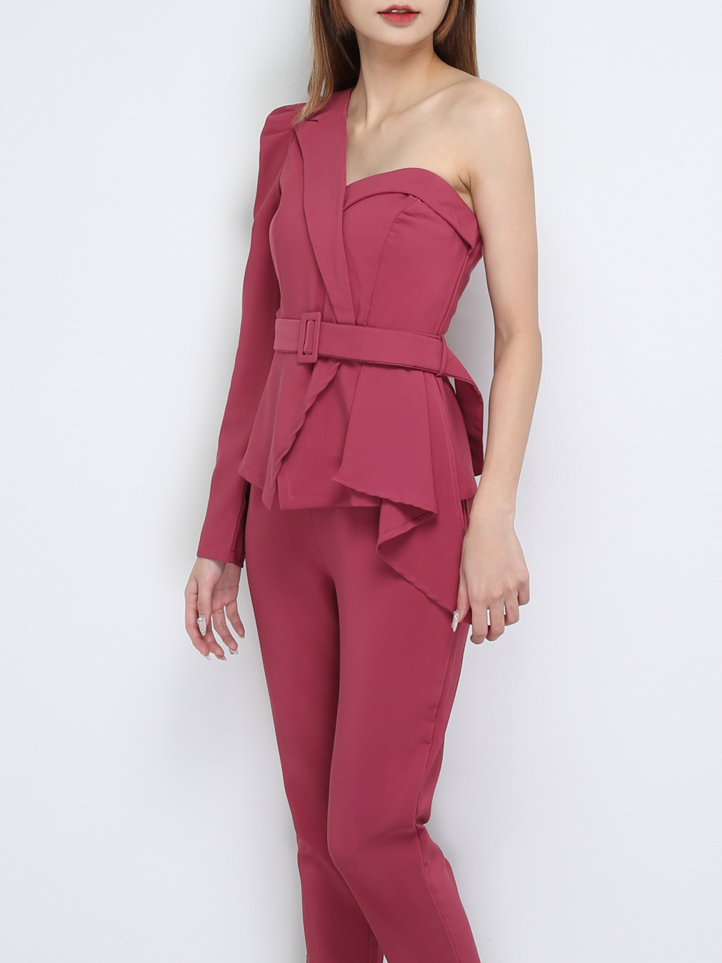 One Shoulder Back Zip Jumpsuit With Belt 31012