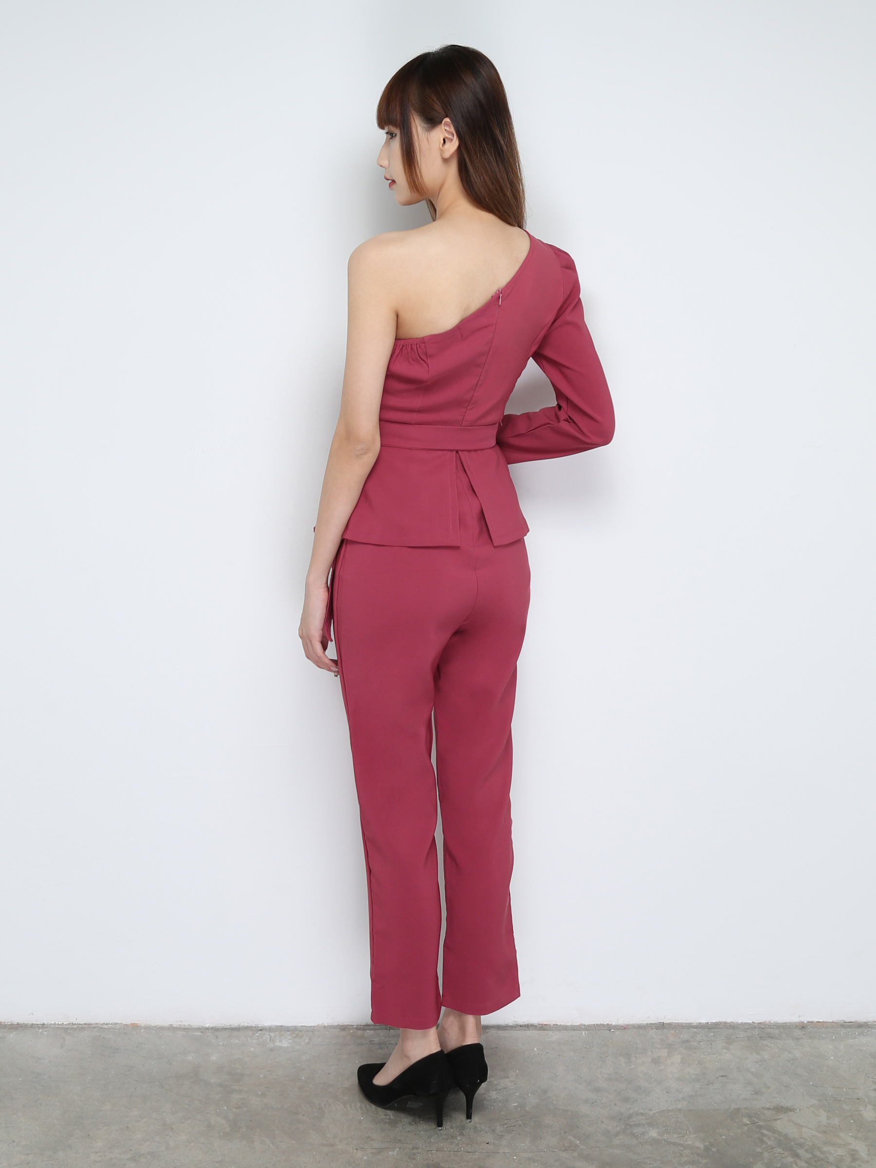 One Shoulder Back Zip Jumpsuit With Belt 31012