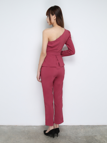 One Shoulder Back Zip Jumpsuit With Belt 31012