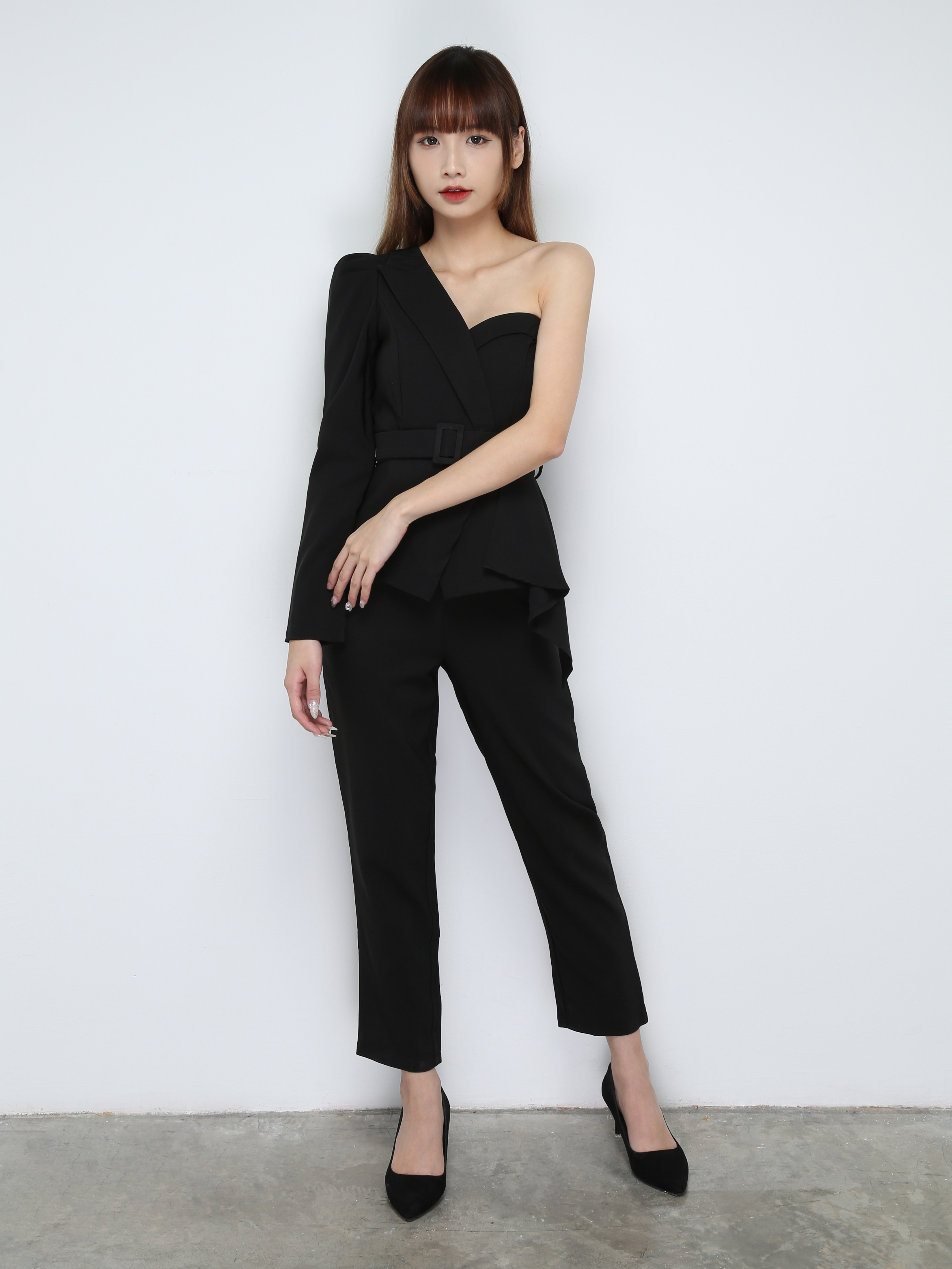 One Shoulder Back Zip Jumpsuit With Belt 31012