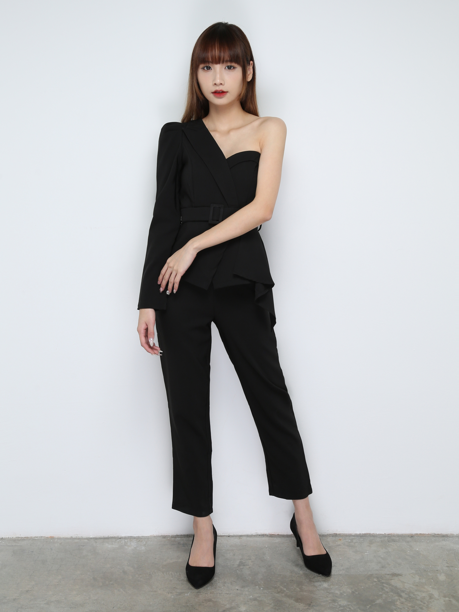 One Shoulder Back Zip Jumpsuit With Belt 31012