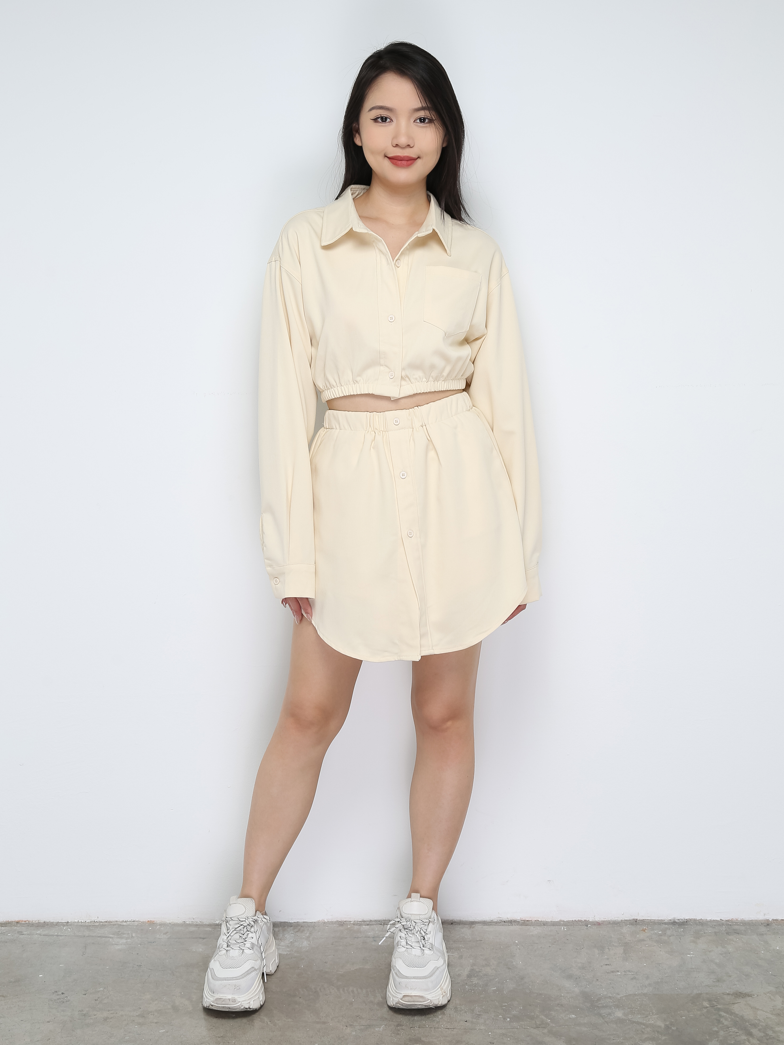 Front Button Top With Wrap Skirt Pants Set 30956