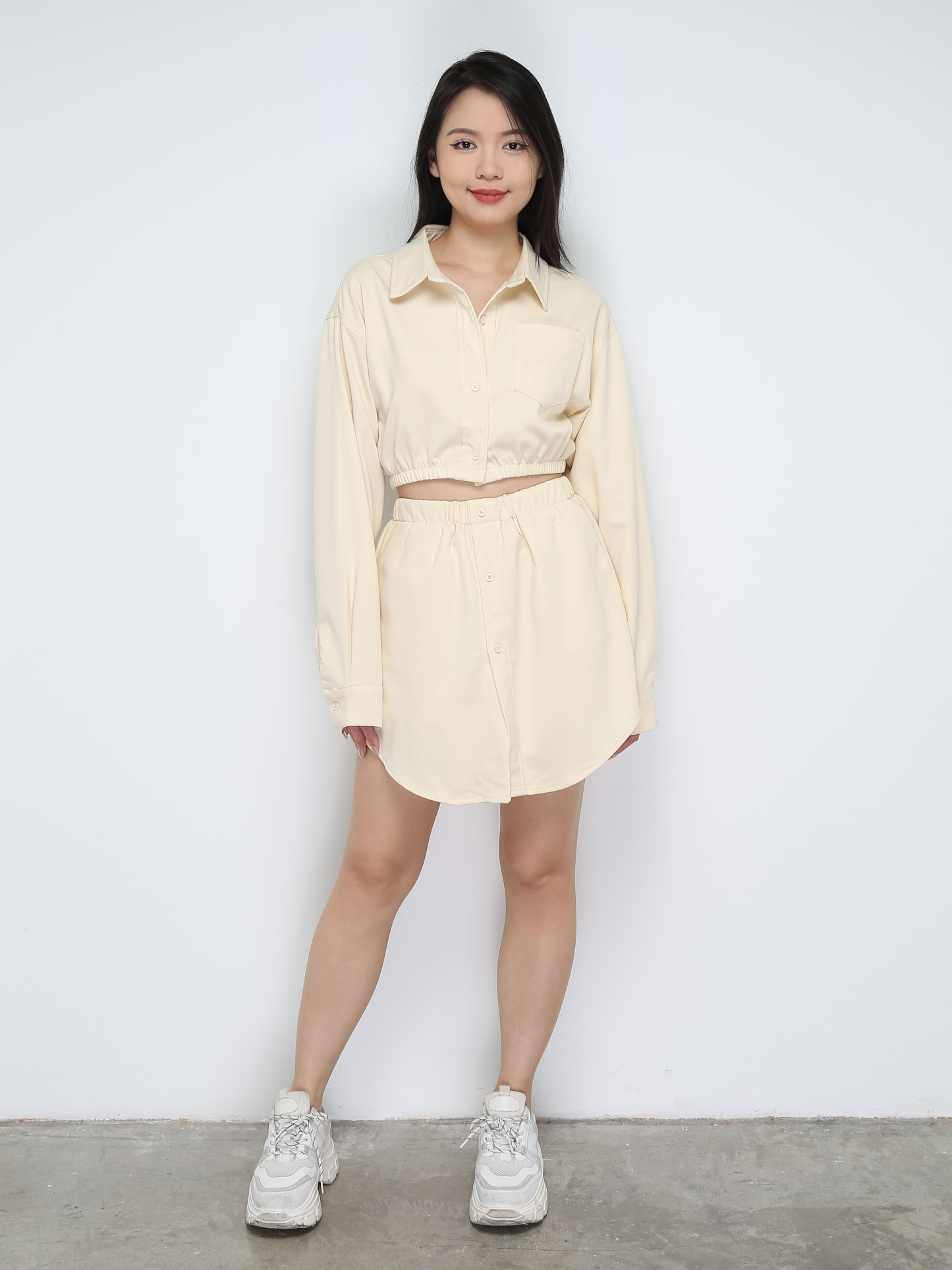 Front Button Top With Wrap Skirt Pants Set 30956