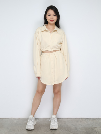 Front Button Top With Wrap Skirt Pants Set 30956