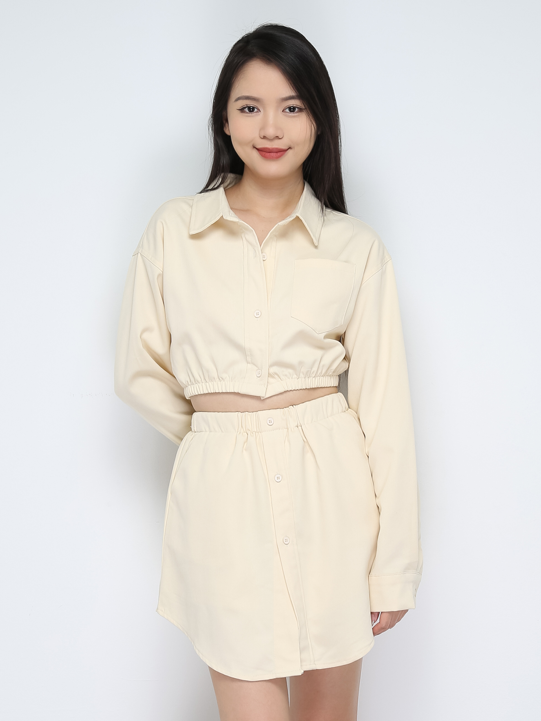 Front Button Top With Wrap Skirt Pants Set 30956