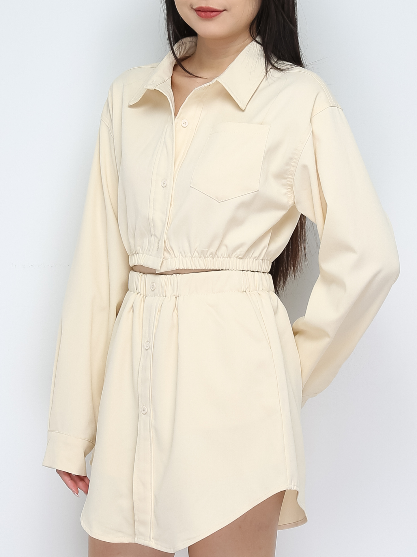 Front Button Top With Wrap Skirt Pants Set 30956