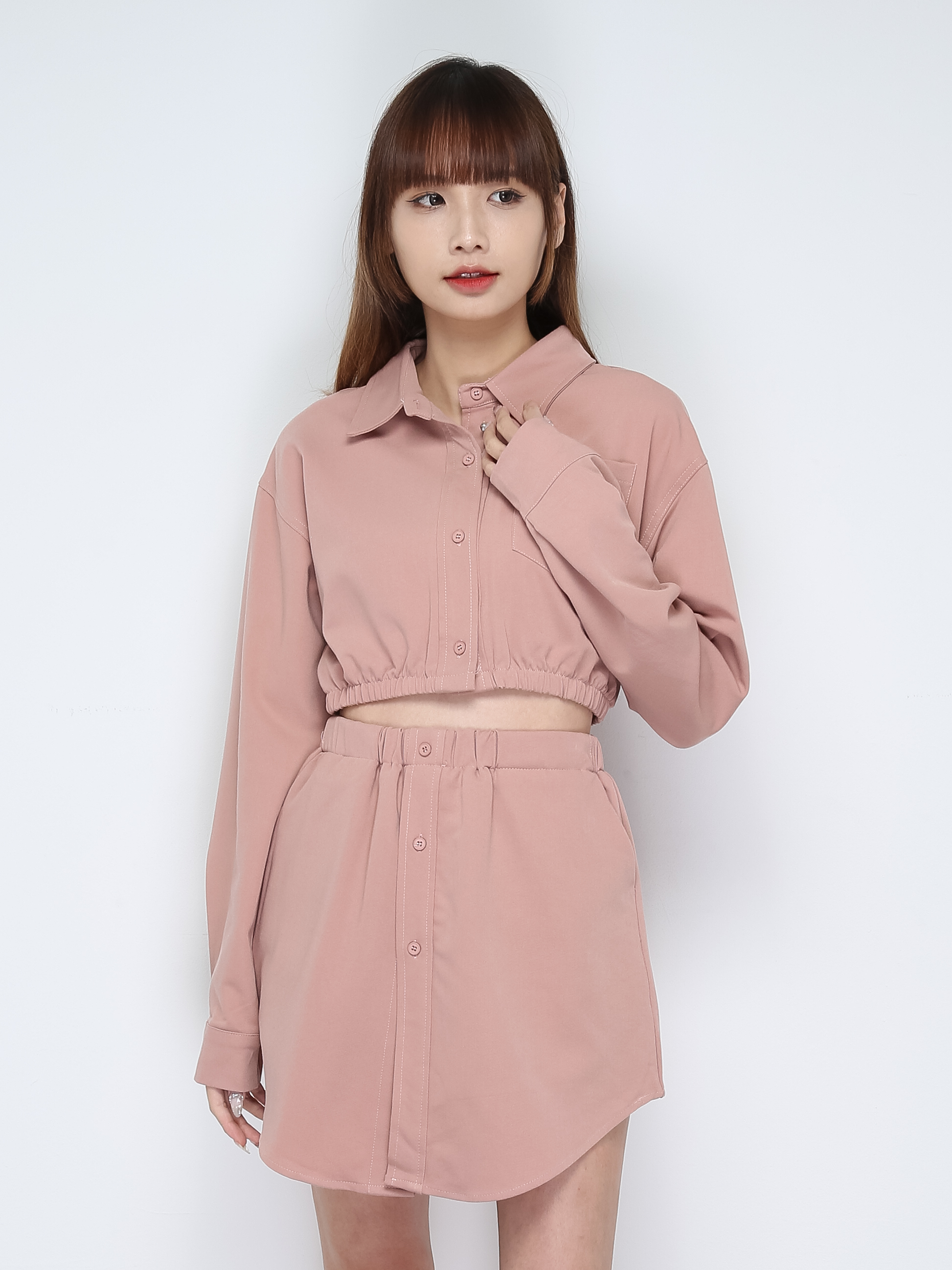 Front Button Top With Wrap Skirt Pants Set 30956