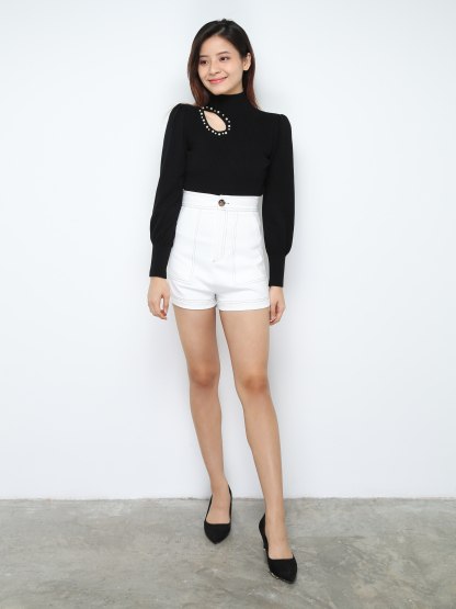 Knitted Side Hole With Decorative Pearl Top 28455