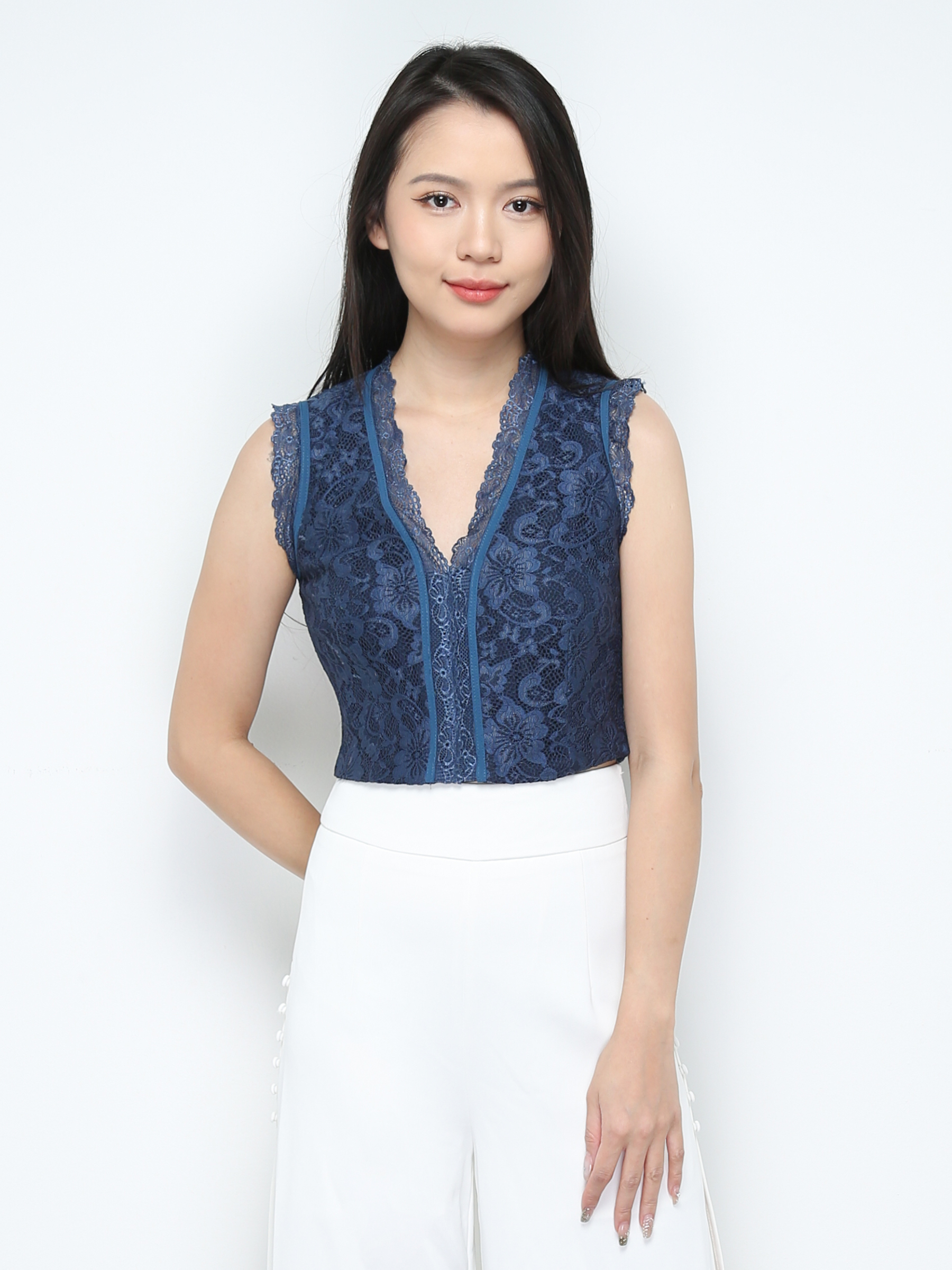 Sleeveless Floral Lace Top 28416