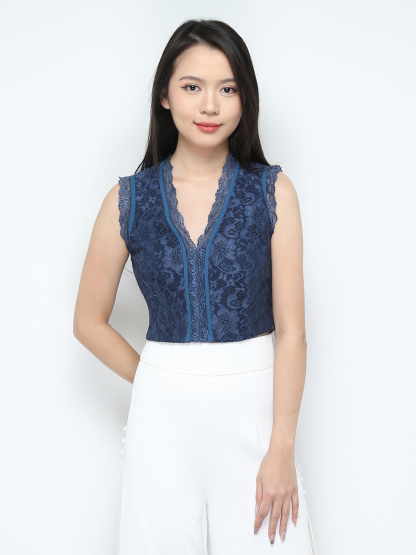 Sleeveless Floral Lace Top 28416