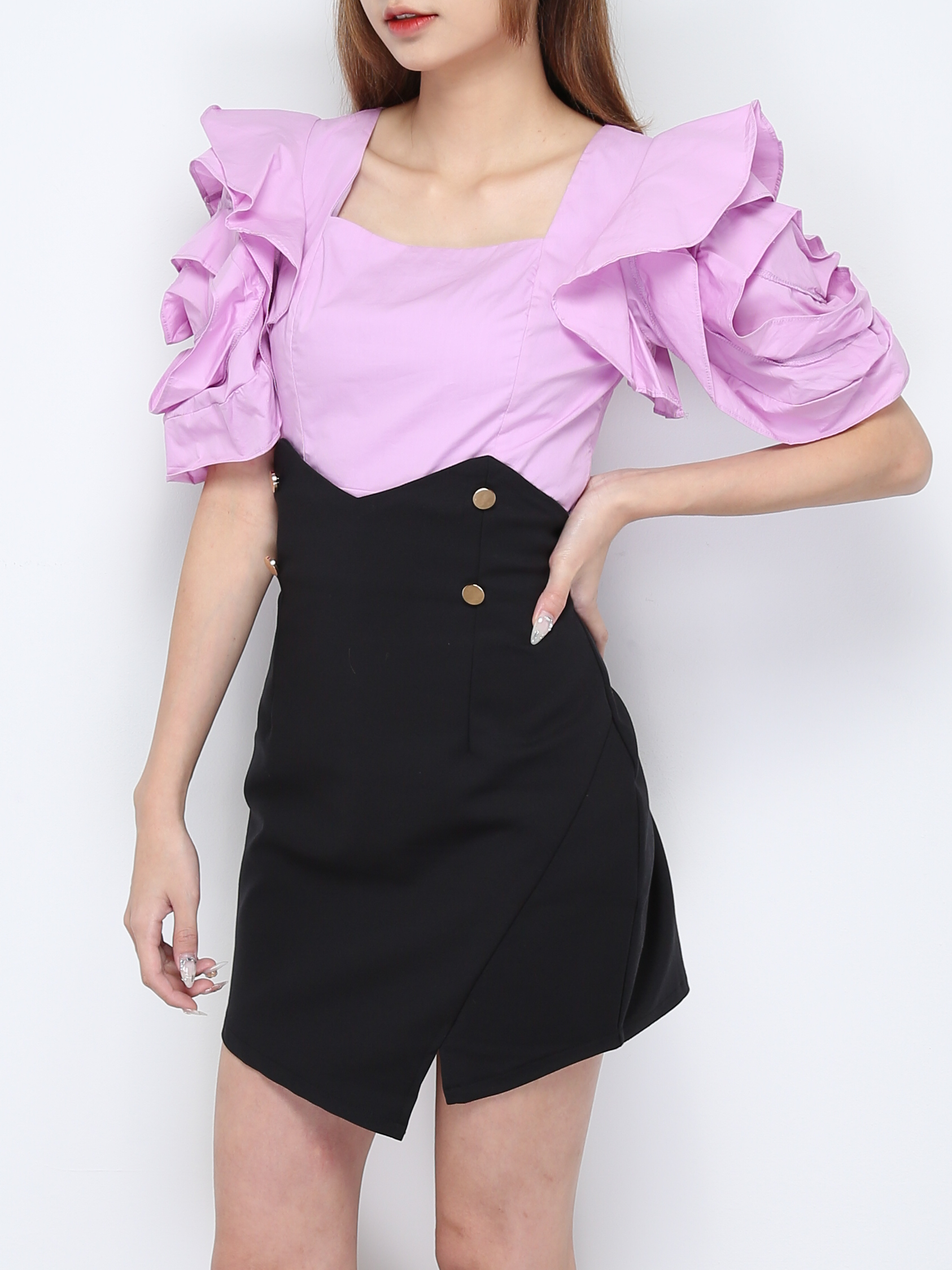 Front Decorative Button Skirt Pant 28137