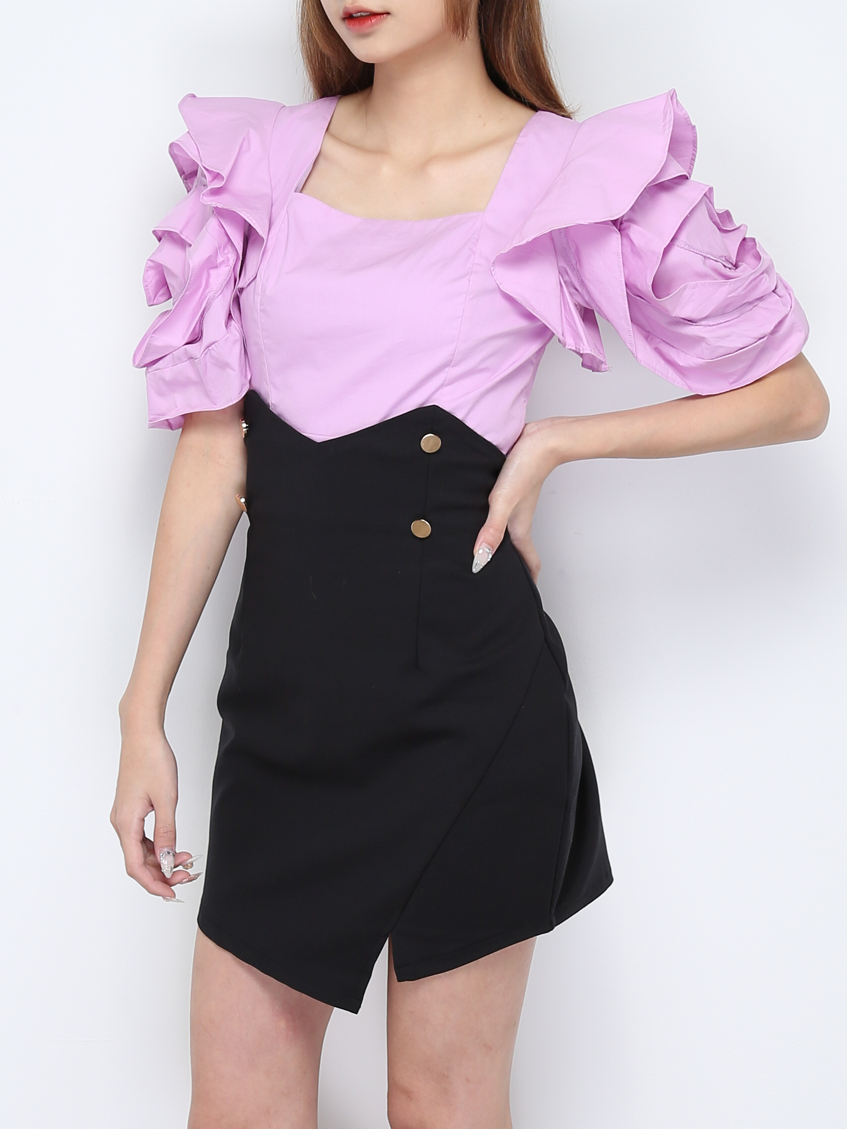 Front Decorative Button Skirt Pant 28137