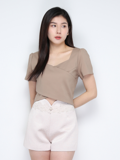 High Waist Back Zip With Lace Short pants 28499